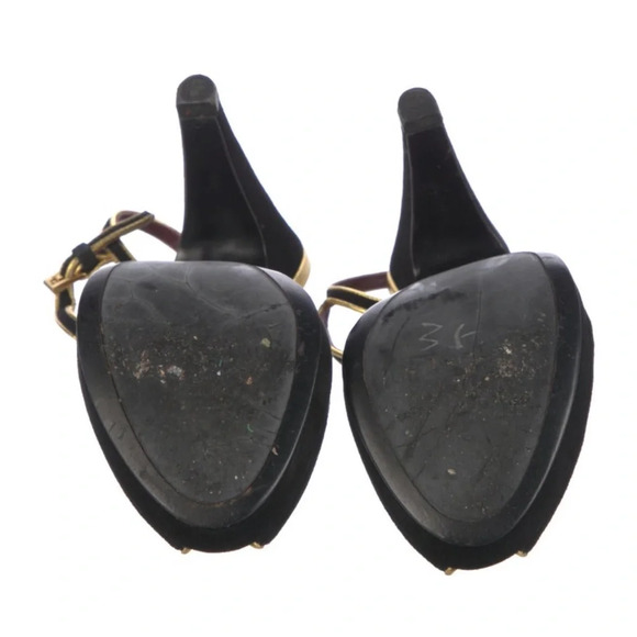 Prada Black Suede Slingback Peep Toe Platform Heels Size 5 - Picture 12 of 16